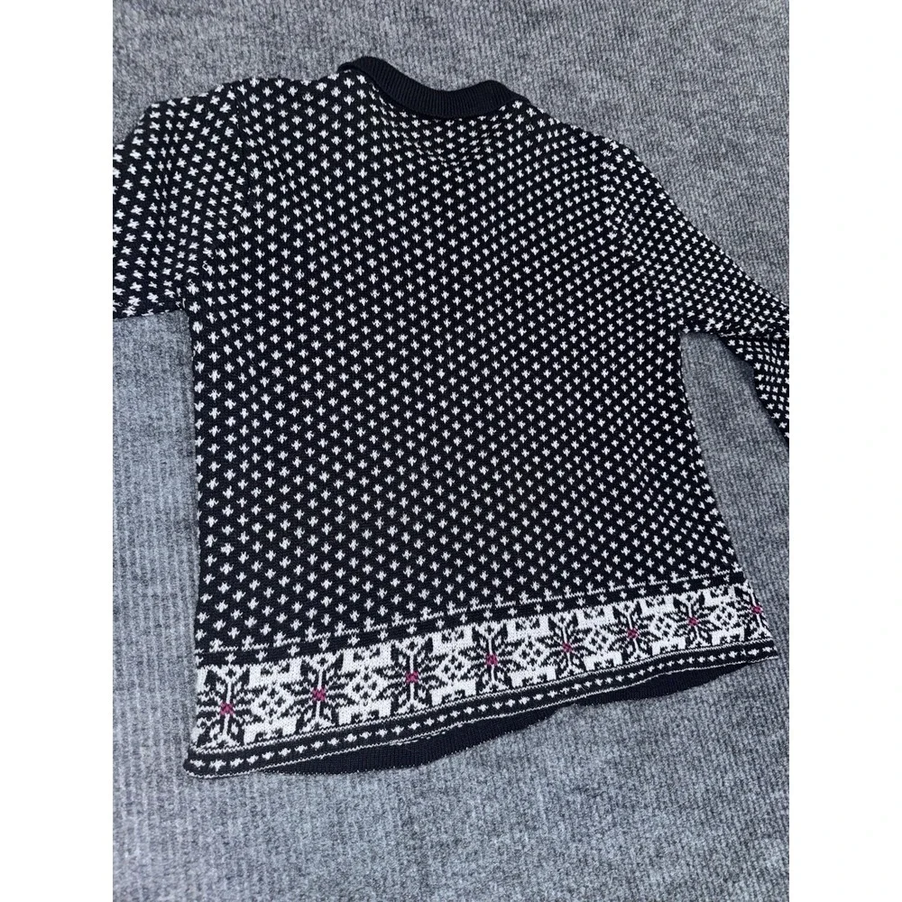 Y2K Capacity Fair Isle Collared Button Cardigan Sweater Black White Red M - Picture 9 of 13